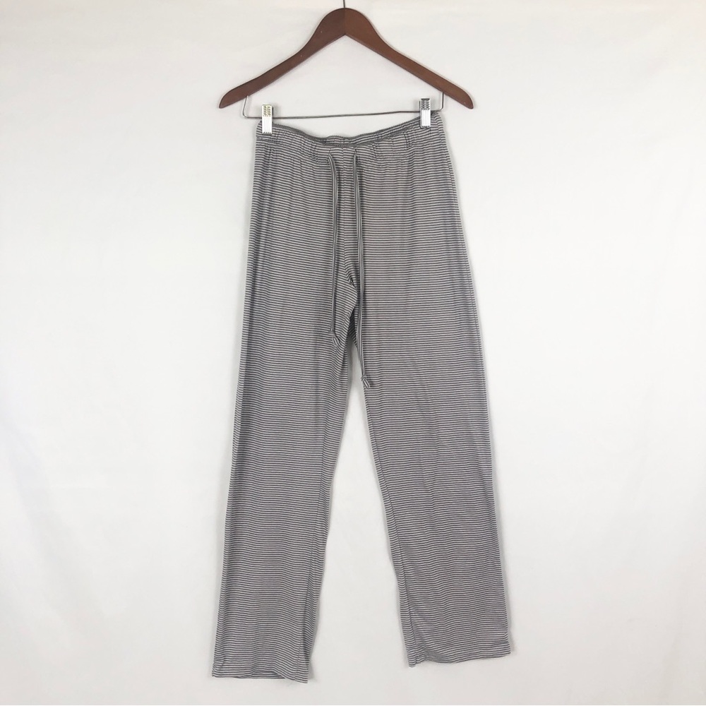 Tahari Striped Pajama Pants High Waist Straight Leg Size S Gray White
